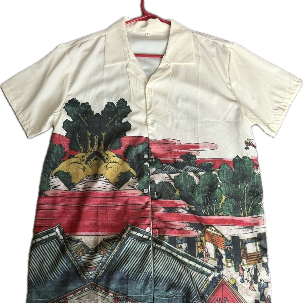 Men's Casual Button Down Shirt with Artistic Print